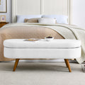 Ottoman Oval Storage Bench,Rubber Wood Legs,White 43.5