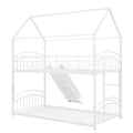 Twin Over Twin Metal Bunk Bed With Slide,Kids House Bed White White Metal