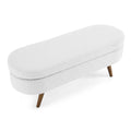 Ottoman Oval Storage Bench,Rubber Wood Legs,White 43.5