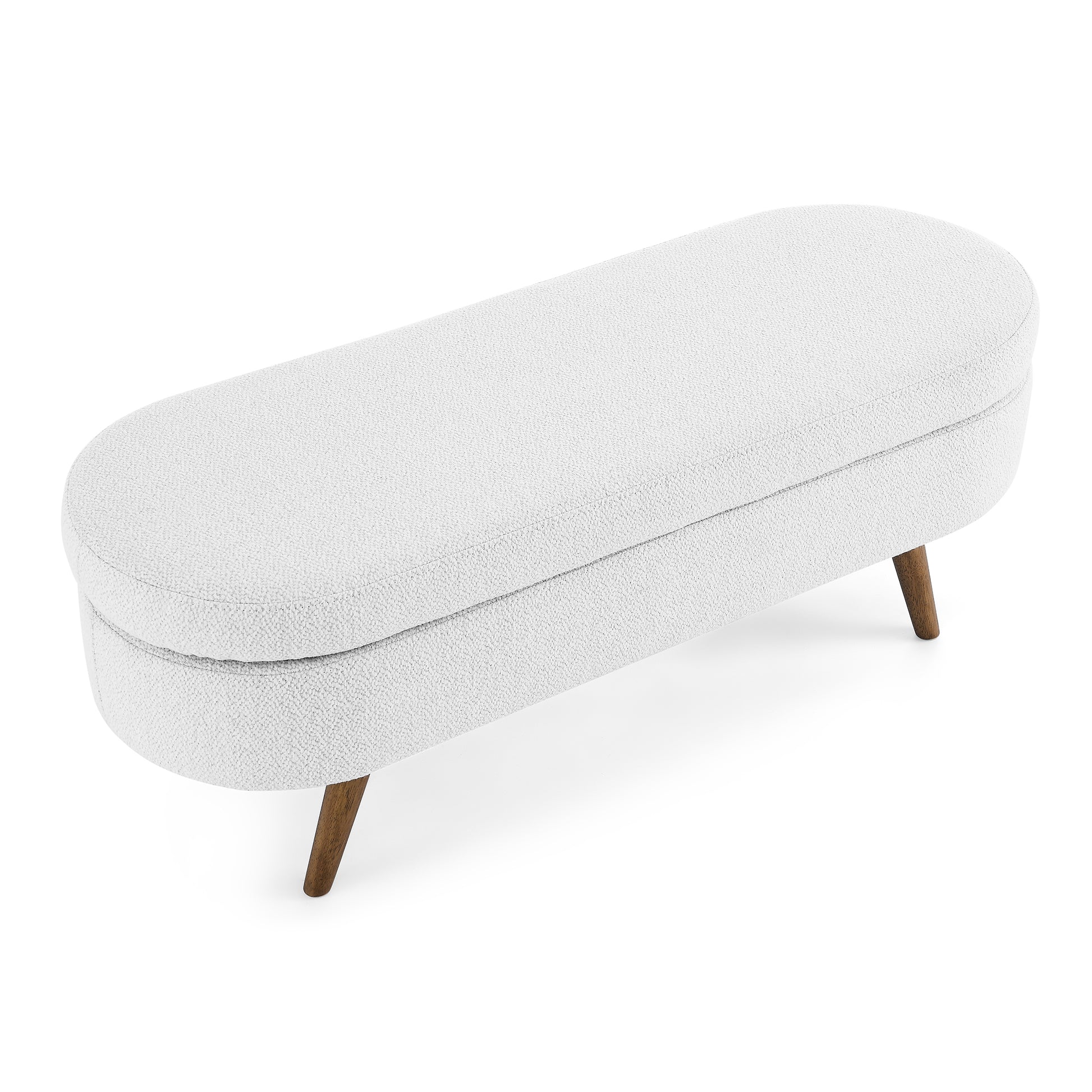 Ottoman Oval Storage Bench,Rubber Wood Legs,White 43.5"X16"X16" White Linen