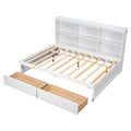 Full Bed With Side Bookcase, Drawers,White White Pine