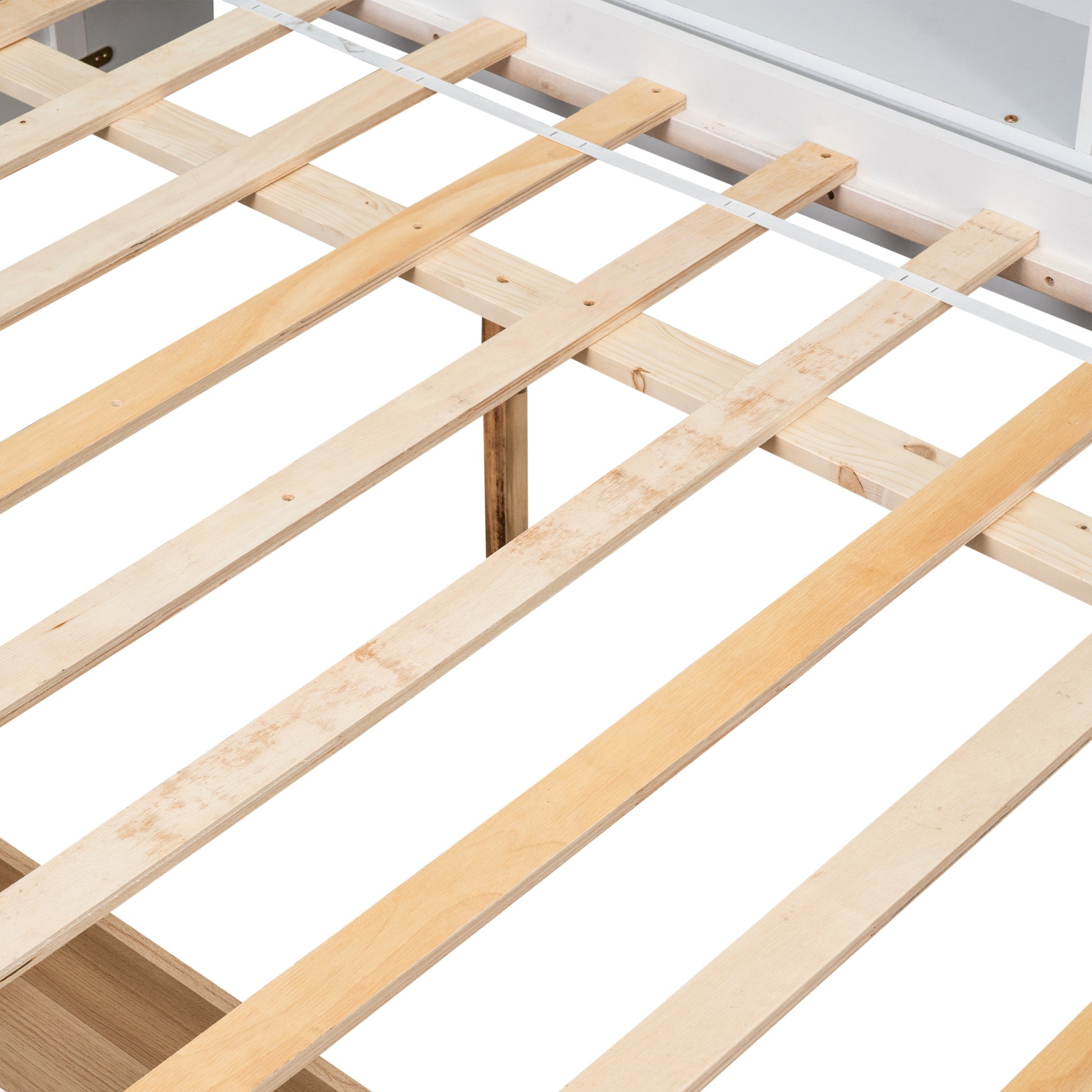 Full Bed With Side Bookcase, Drawers,White White Pine