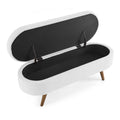 Ottoman Oval Storage Bench,Rubber Wood Legs,White 43.5