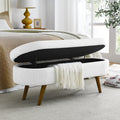 Ottoman Oval Storage Bench,Rubber Wood Legs,White 43.5