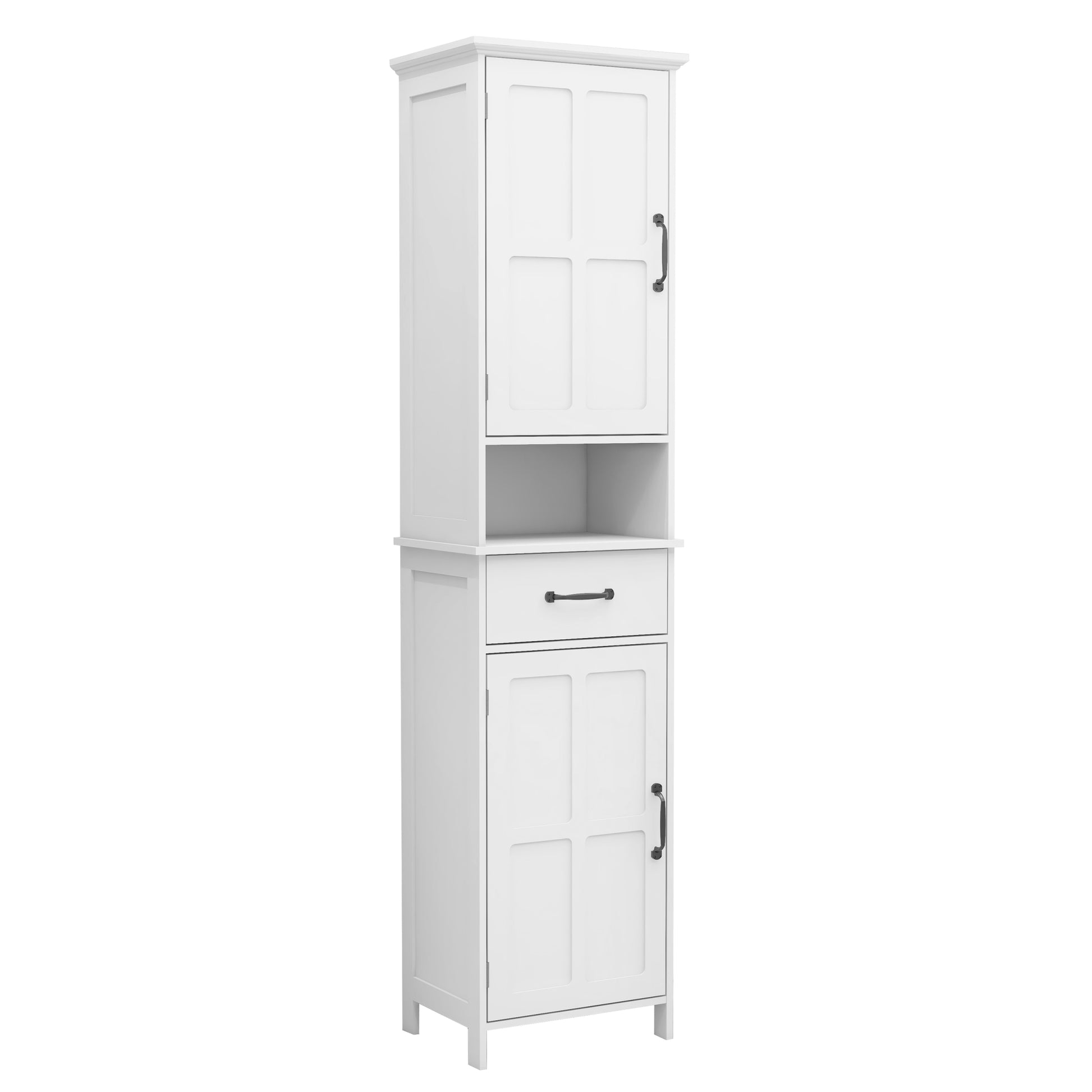 Double Door Narrow Height Slim Floor Standing Cabinet White Mdf