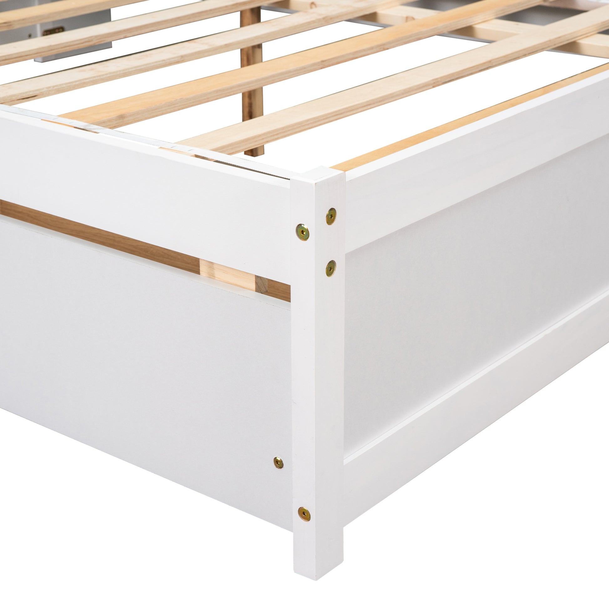 Full Bed With Side Bookcase, Drawers,White White Pine