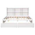 Full Bed With Side Bookcase, Drawers,White White Pine