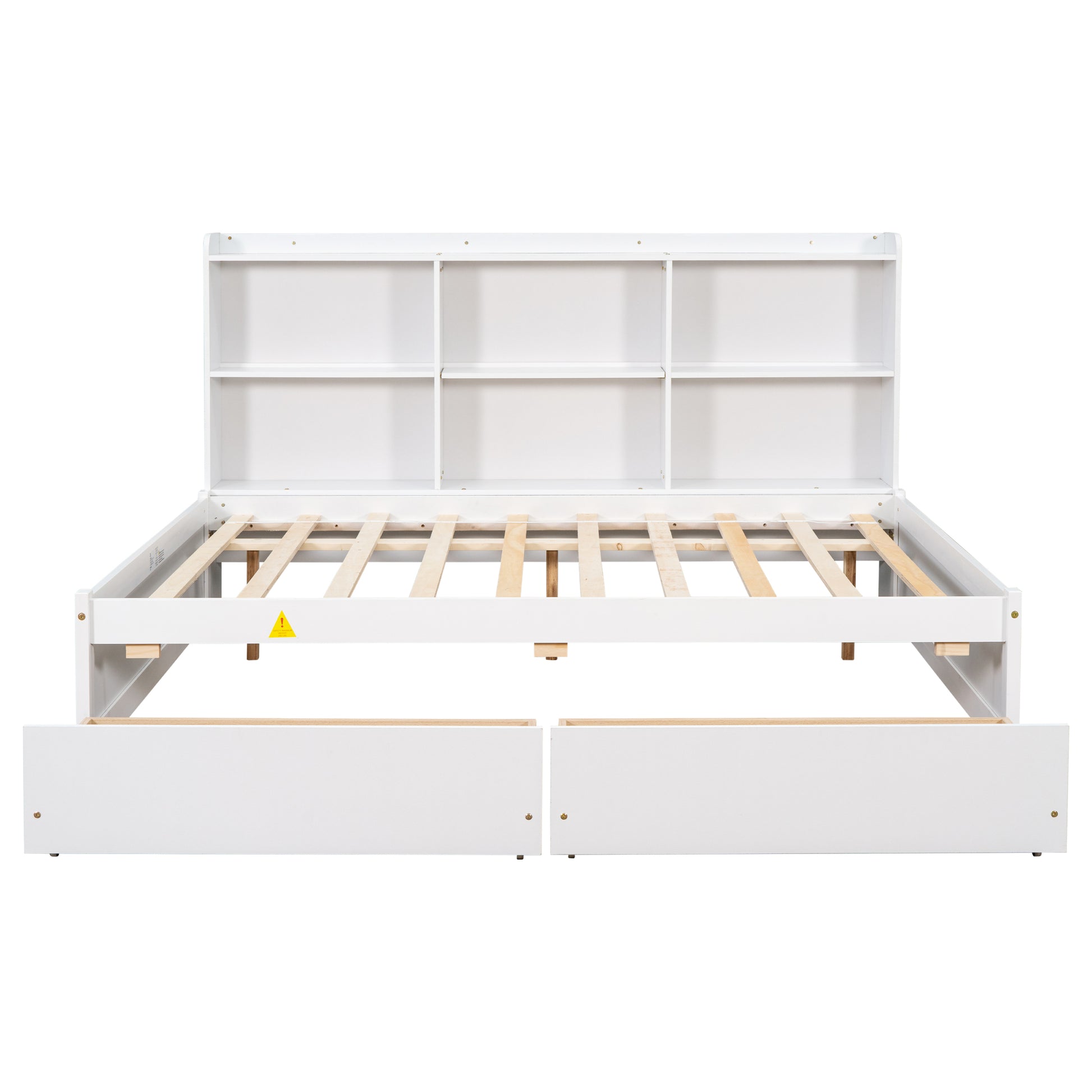 Full Bed With Side Bookcase, Drawers,White White Pine