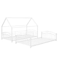 Twin Over Twin Metal Bunk Bed With Slide,Kids House Bed White White Metal