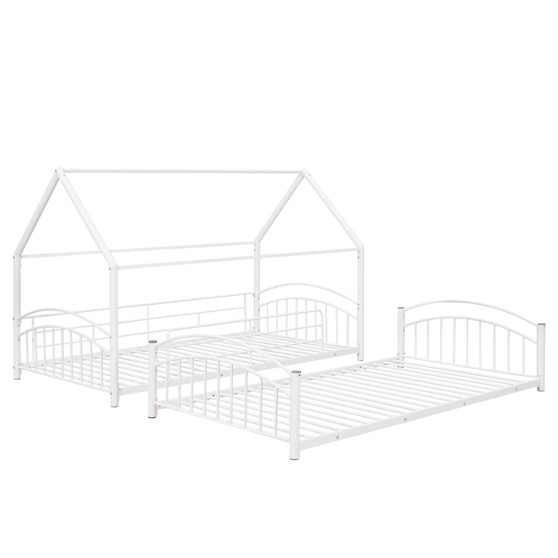 Twin Over Twin Metal Bunk Bed With Slide,Kids House Bed White White Metal