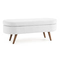 Ottoman Oval Storage Bench,Rubber Wood Legs,White 43.5