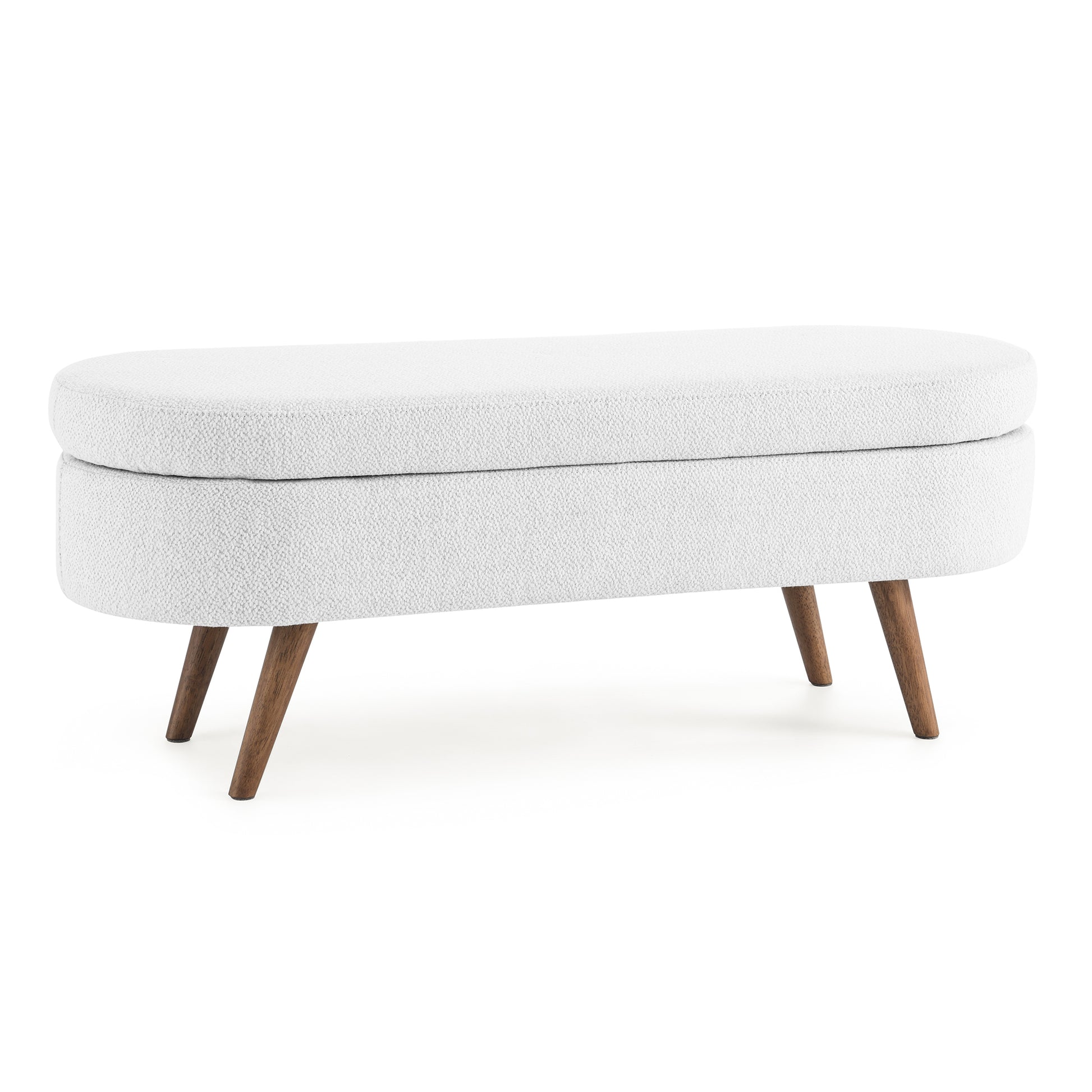 Ottoman Oval Storage Bench,Rubber Wood Legs,White 43.5"X16"X16" White Linen