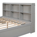 Full Bed With Side Bookcase, Drawers,Grey Full Grey Pine