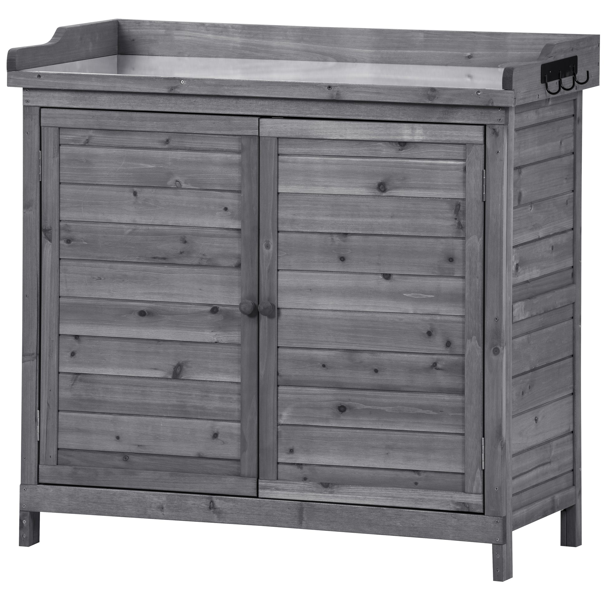 Outdoor 39" Potting Bench Table, Rustic Garden Wood Workstation Storage Cabinet Garden Shed With 2 Tier Shelves And Side Hook, Grey Grey Garden & Outdoor Casual Wood Solid Wood
