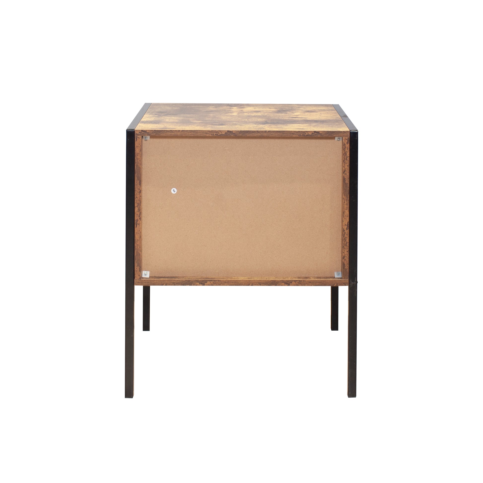 Set Of 2 Pcs Nightstand,Industrial Style Rustic Brown Mdf Steel