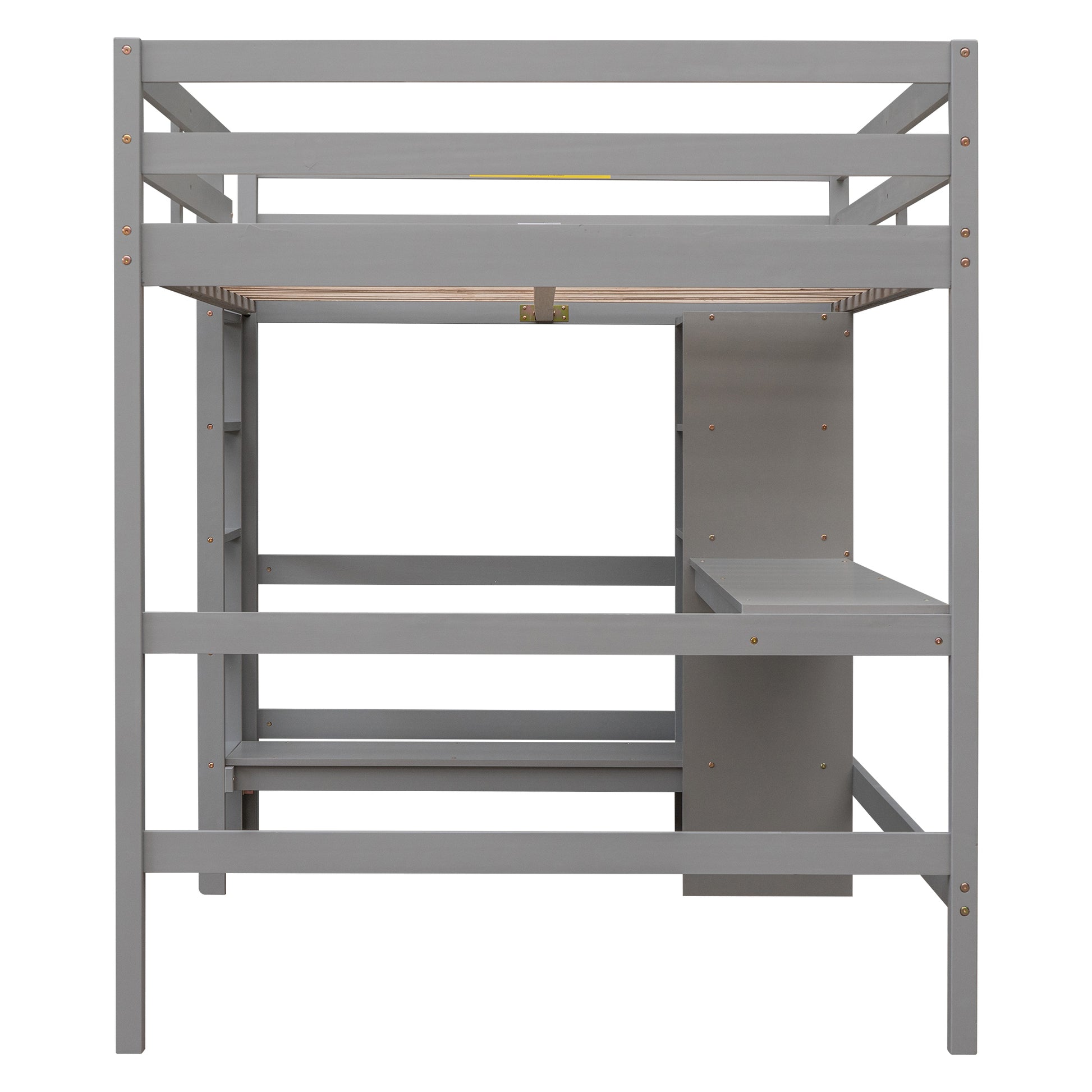 Full Size Loft Bed With Multifunction Shelves And Under Bed Desk, Gray Gray Pine