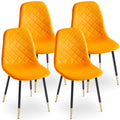 Orange Velvet Tufted Accent Chairs With Golden Color Metal Legs, Modern Dining Chairs For Living Room,Set Of 4 Metal Plaid Orange Dining Room Powder Coated Foam Dry Clean Modern Dining Chairs Solid