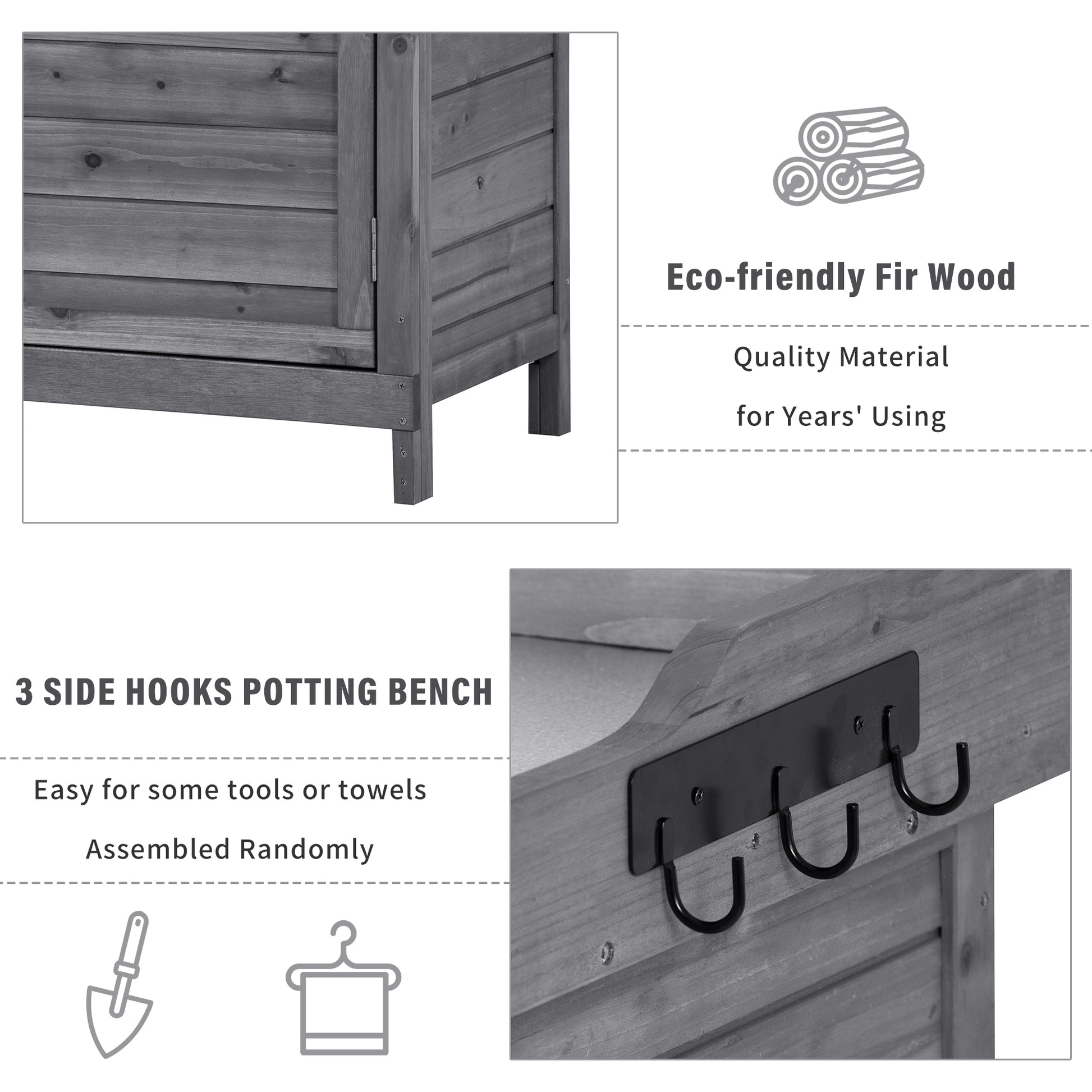 Outdoor 39" Potting Bench Table, Rustic Garden Wood Workstation Storage Cabinet Garden Shed With 2 Tier Shelves And Side Hook, Grey Grey Garden & Outdoor Casual Wood Solid Wood