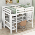 Full Size Loft Bed With Multifunction Shelves And Under Bed Desk, White White Pine