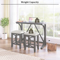 Farmhouse 3 Piece Counter Height Dining Table Set With Usb Port And Upholstered Stools,Gray Gray Wood Dining Room Solid Wood Rubberwood Rectangular Wood Wood Gray Seats 2 Farmhouse Trestle Foam Solid Wood