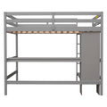 Full Size Loft Bed With Multifunction Shelves And Under Bed Desk, Gray Gray Pine