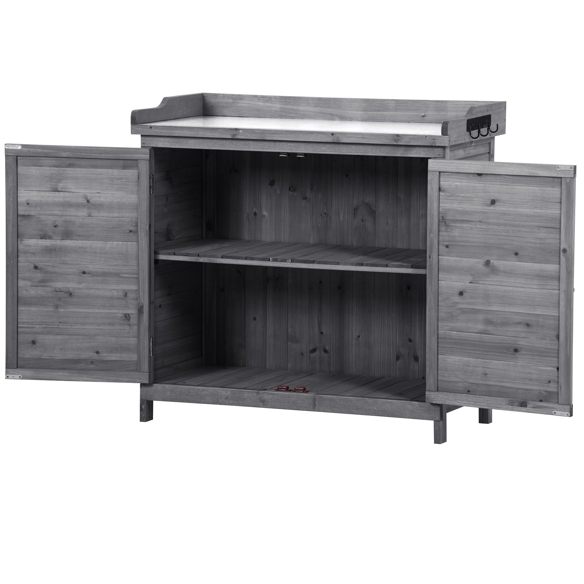 Outdoor 39" Potting Bench Table, Rustic Garden Wood Workstation Storage Cabinet Garden Shed With 2 Tier Shelves And Side Hook, Grey Grey Garden & Outdoor Casual Wood Solid Wood