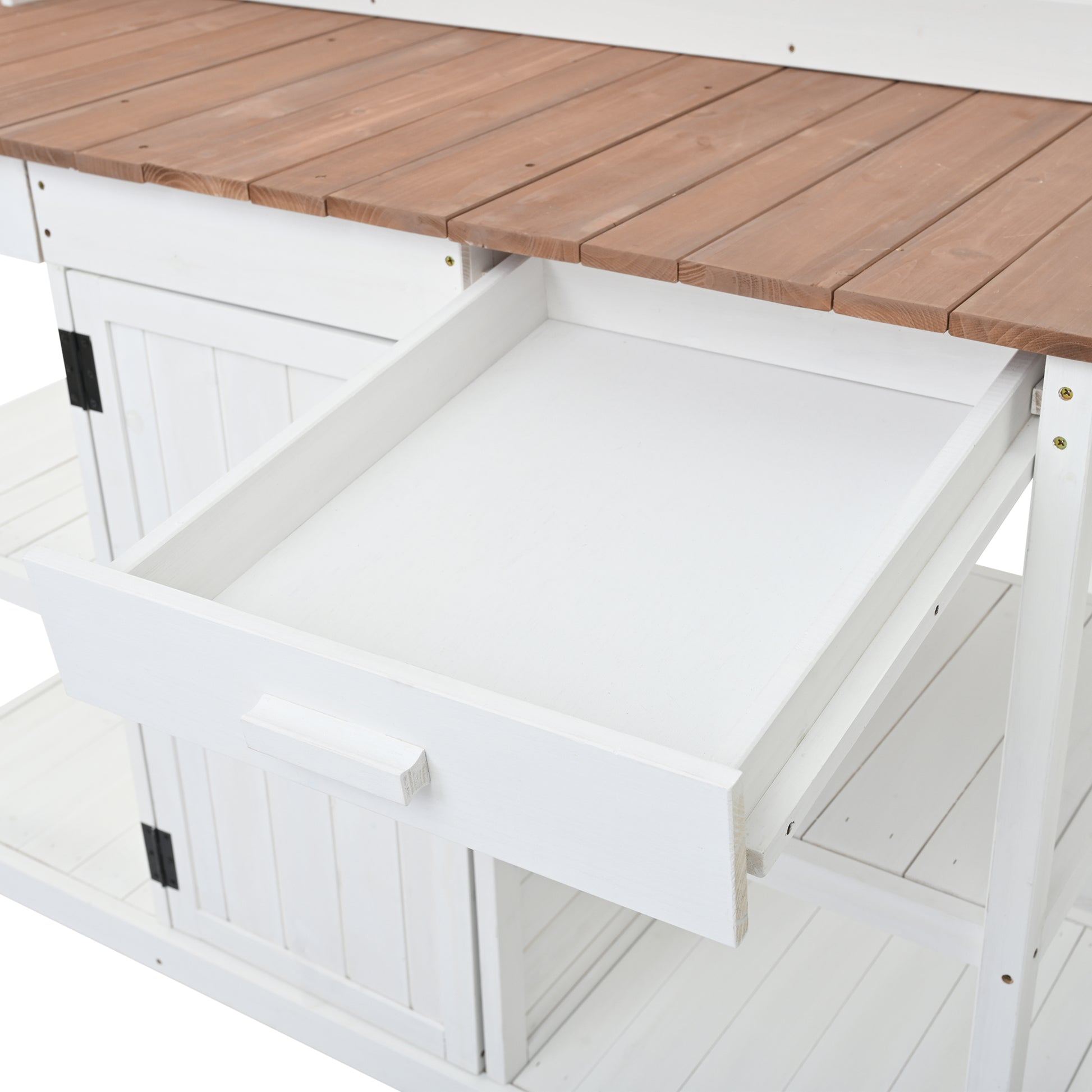 66" Large Outdoor Farmhouse Wooden Potting Bench Table, Garden Workstation With 2 Drawers, Cabinet And Open Shelves For Backyard, Mudroom, White White Garden & Outdoor Casual Wood Solid Wood