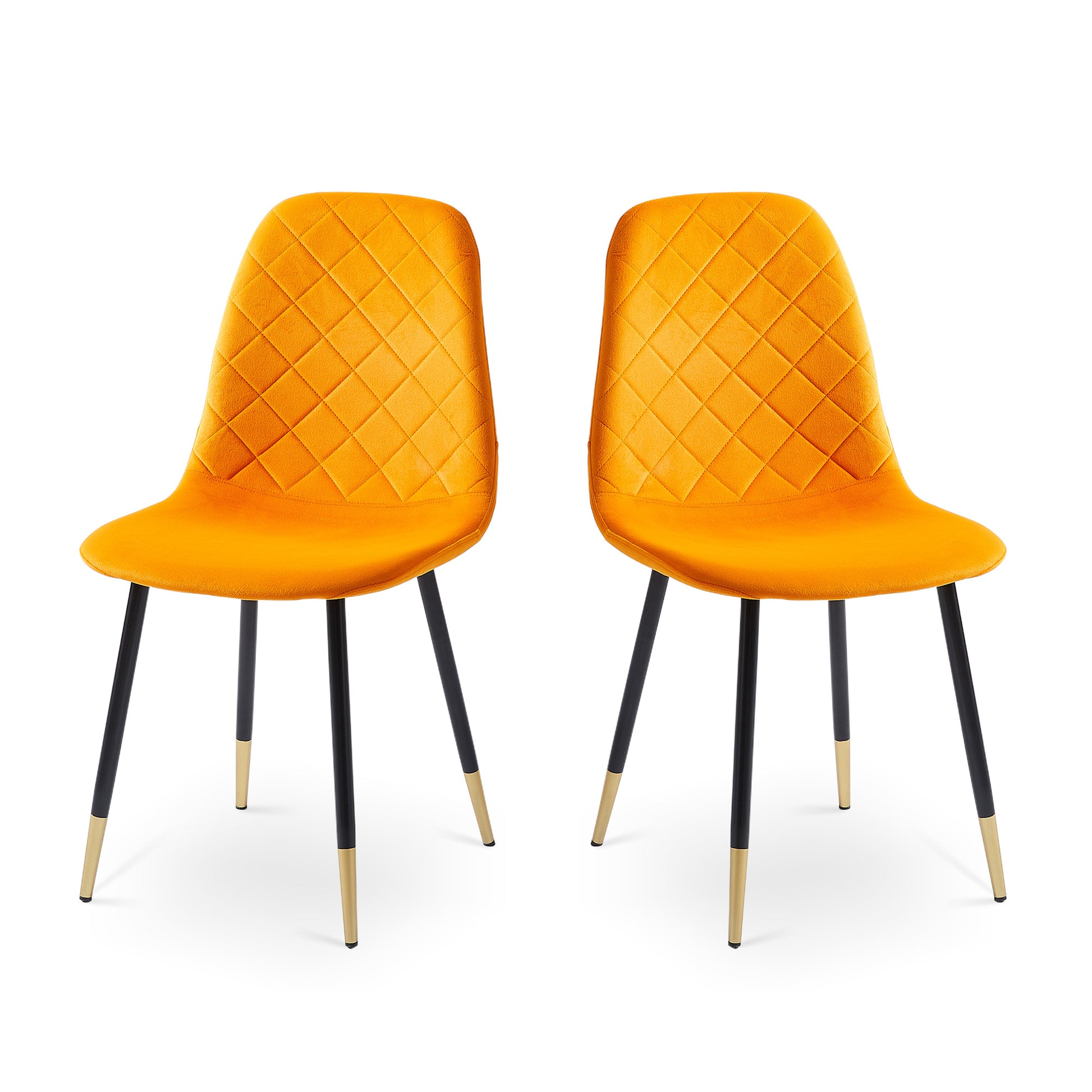 Orange Velvet Tufted Accent Chairs With Golden Color Metal Legs, Modern Dining Chairs For Living Room,Set Of 2 Metal Plaid Orange Dining Room Powder Coated Foam Dry Clean Modern Solid Back Foam Velvet