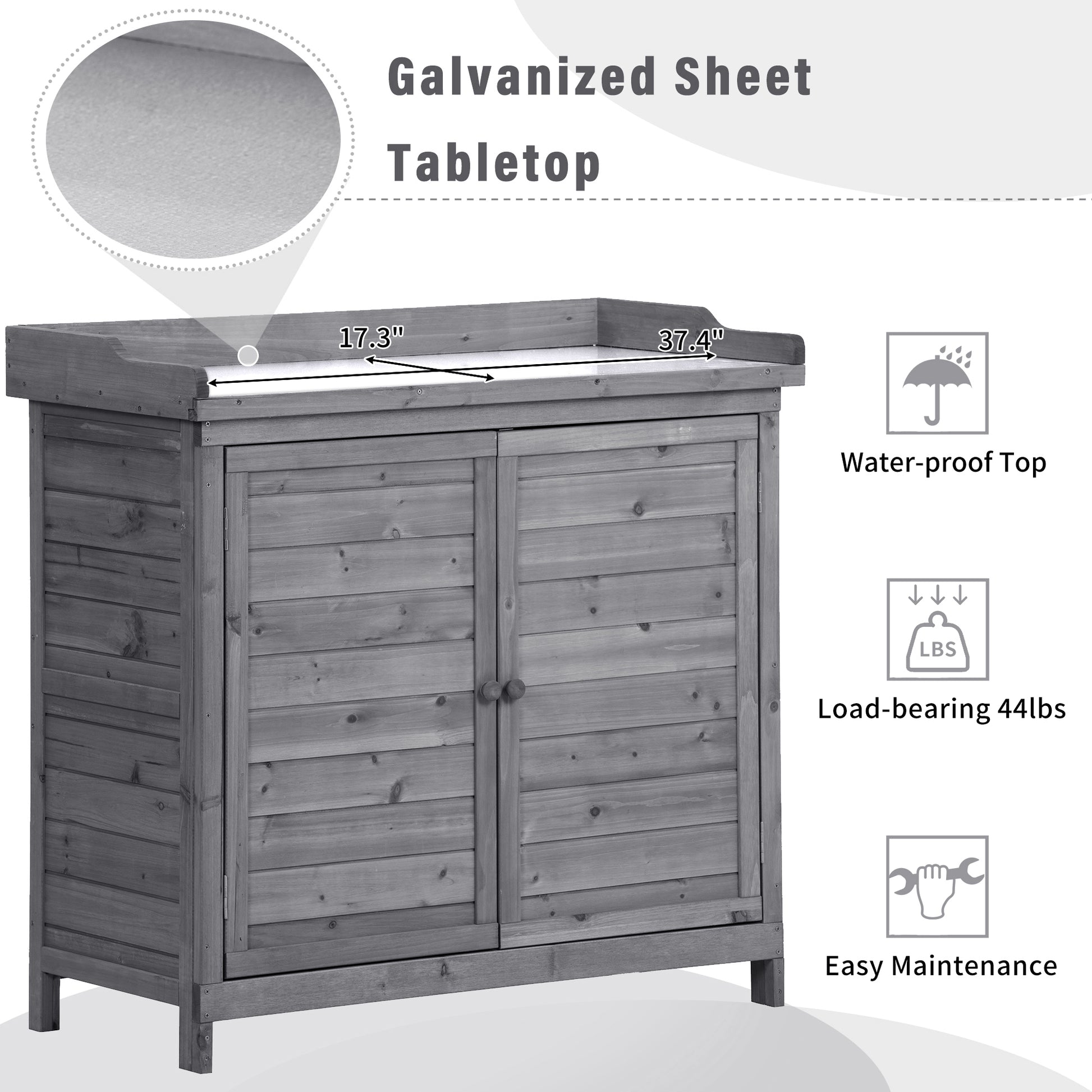 Outdoor 39" Potting Bench Table, Rustic Garden Wood Workstation Storage Cabinet Garden Shed With 2 Tier Shelves And Side Hook, Grey Grey Garden & Outdoor Casual Wood Solid Wood