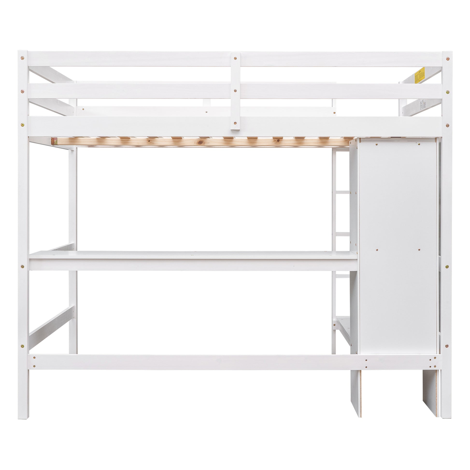 Full Size Loft Bed With Multifunction Shelves And Under Bed Desk, White White Pine