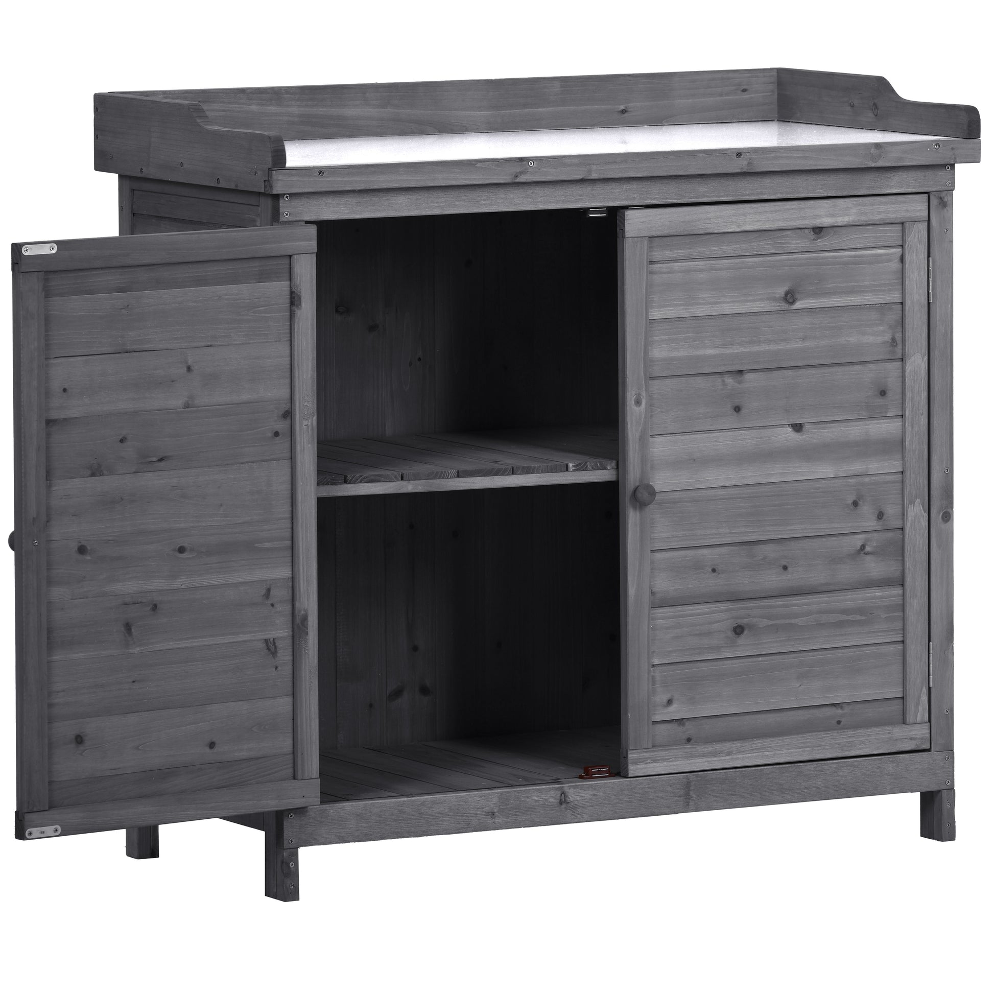 Outdoor 39" Potting Bench Table, Rustic Garden Wood Workstation Storage Cabinet Garden Shed With 2 Tier Shelves And Side Hook, Grey Grey Garden & Outdoor Casual Wood Solid Wood