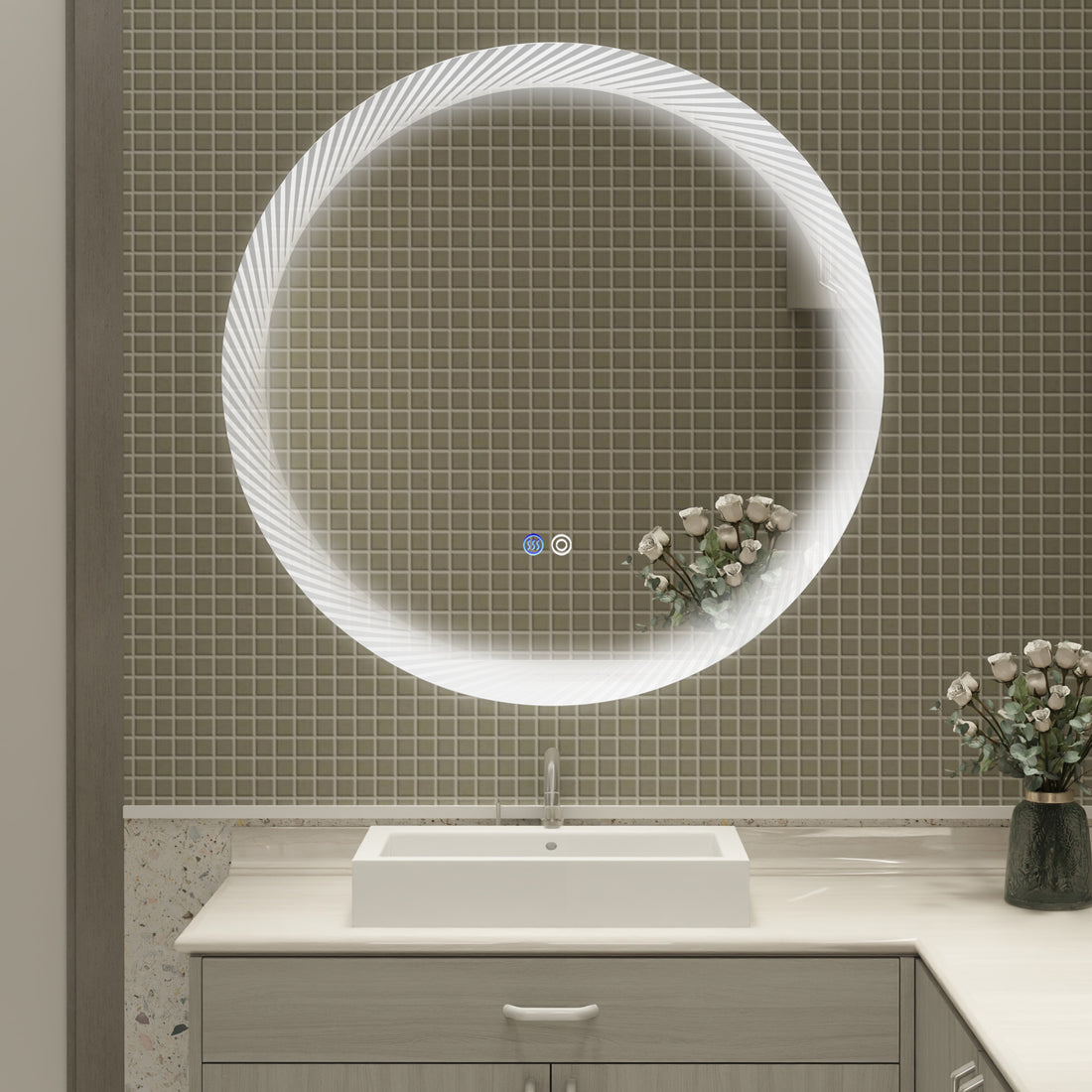 24 Inch Switch Held Memory Led Mirror, Wall Mounted Vanity Mirrors, Bathroom Anti Fog Mirror, Dimmable Bathroom Mirror Silver Glass