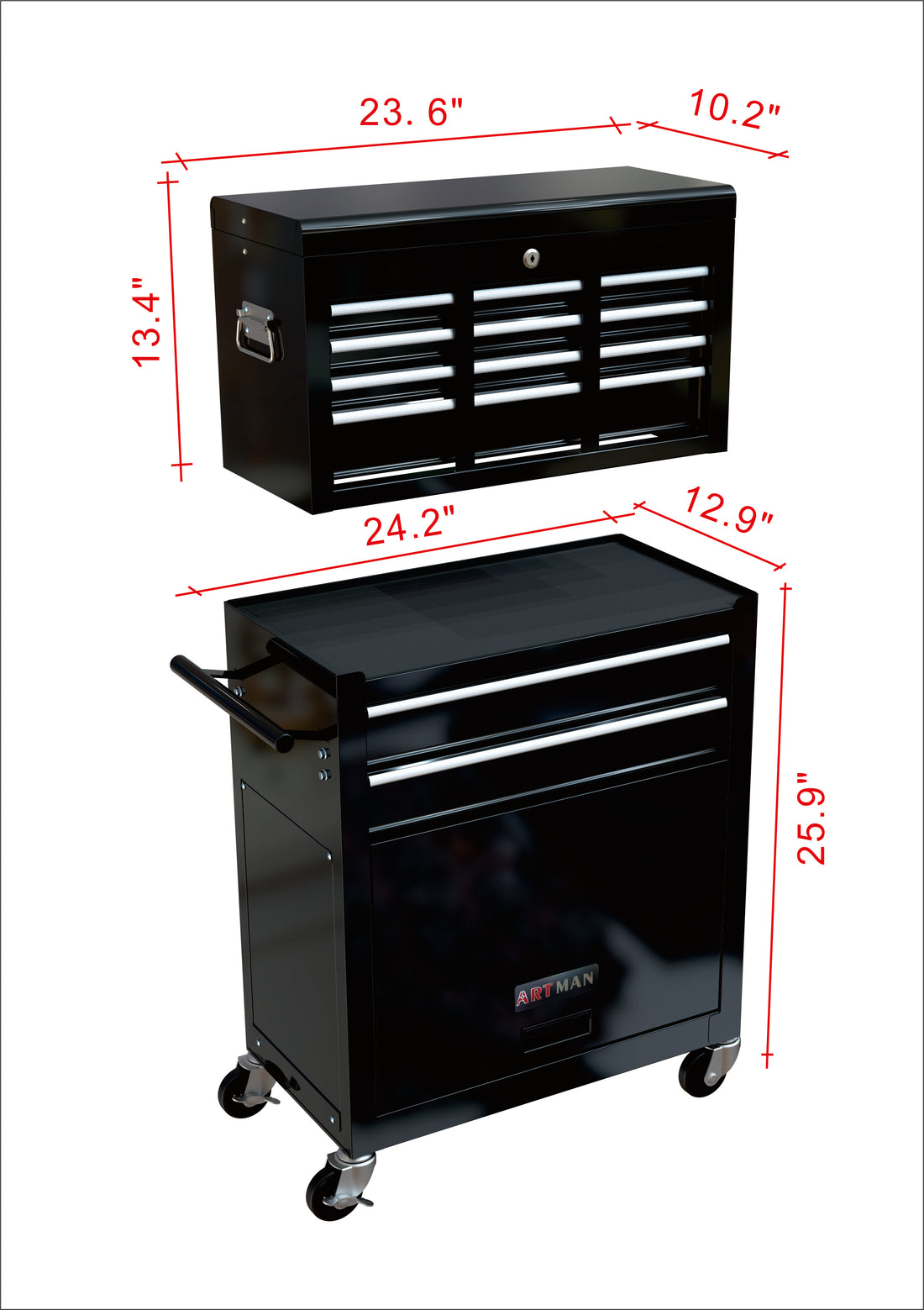 High Capacity Rolling Tool Chest With Wheels And Drawers, 8 Drawer Tool Storage Cabinet Black Black Steel