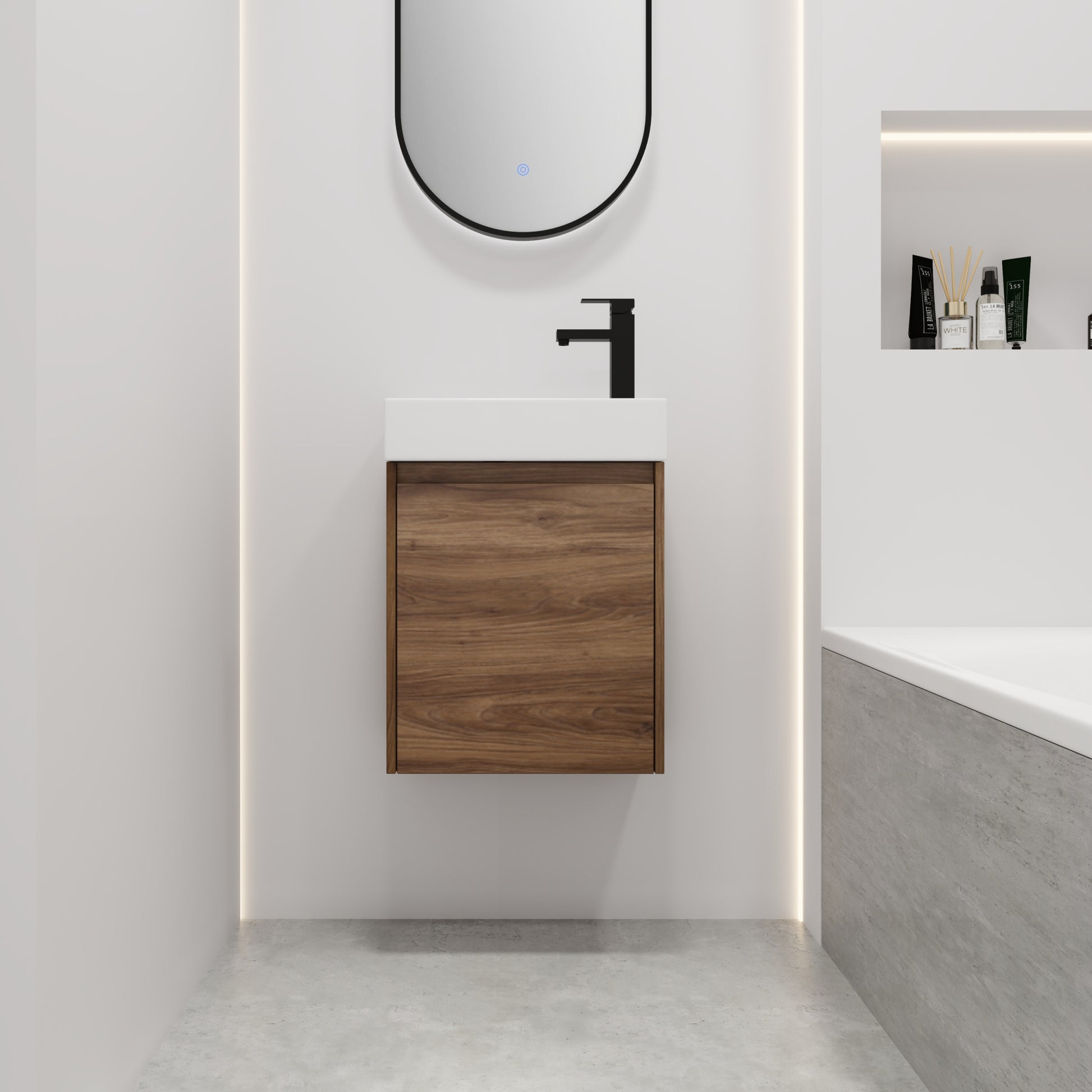 18 Inch Floating Small Bathroom Vanity With Single brown ebony-plywood