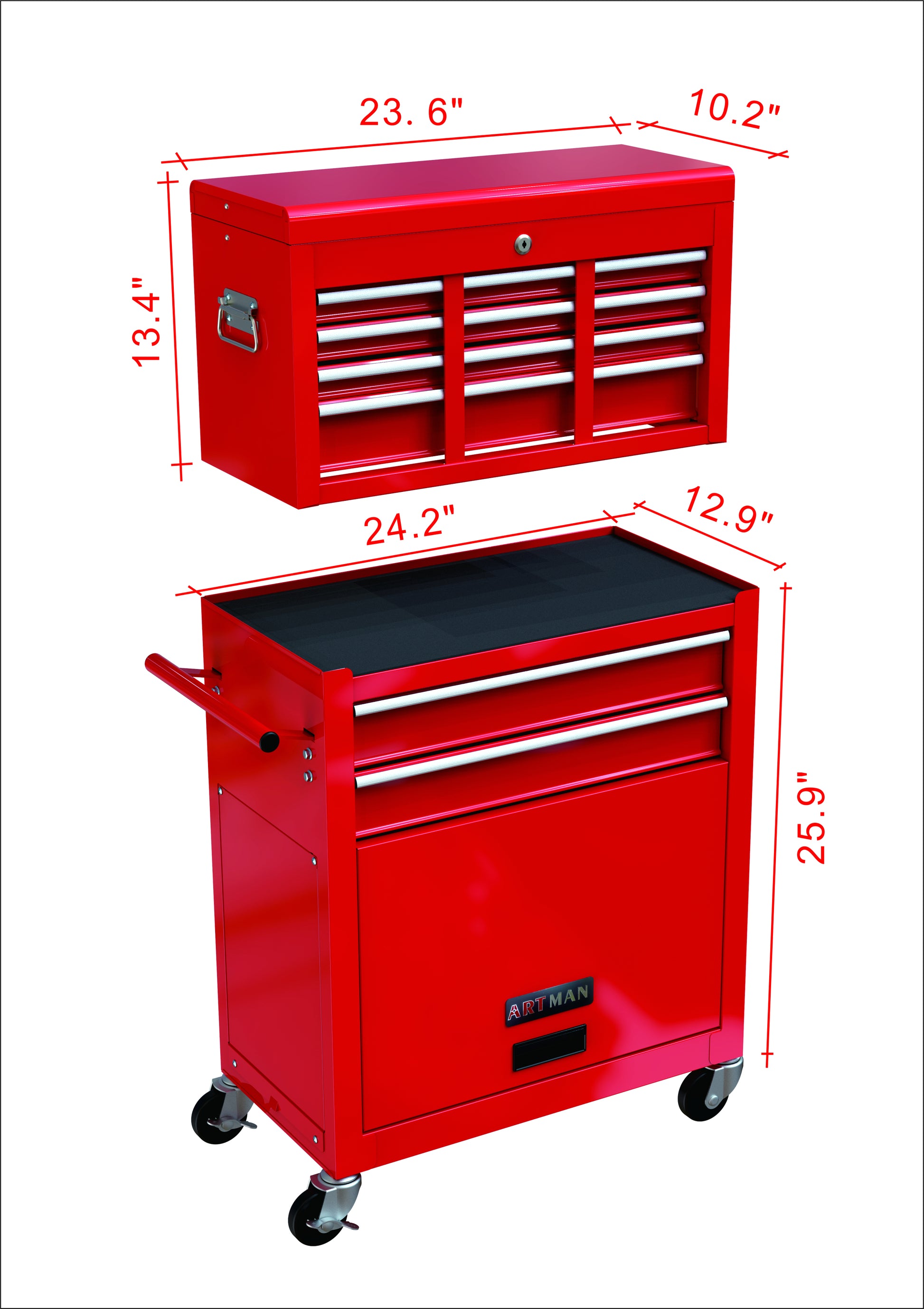 High Capacity Rolling Tool Chest with Wheels and red-steel