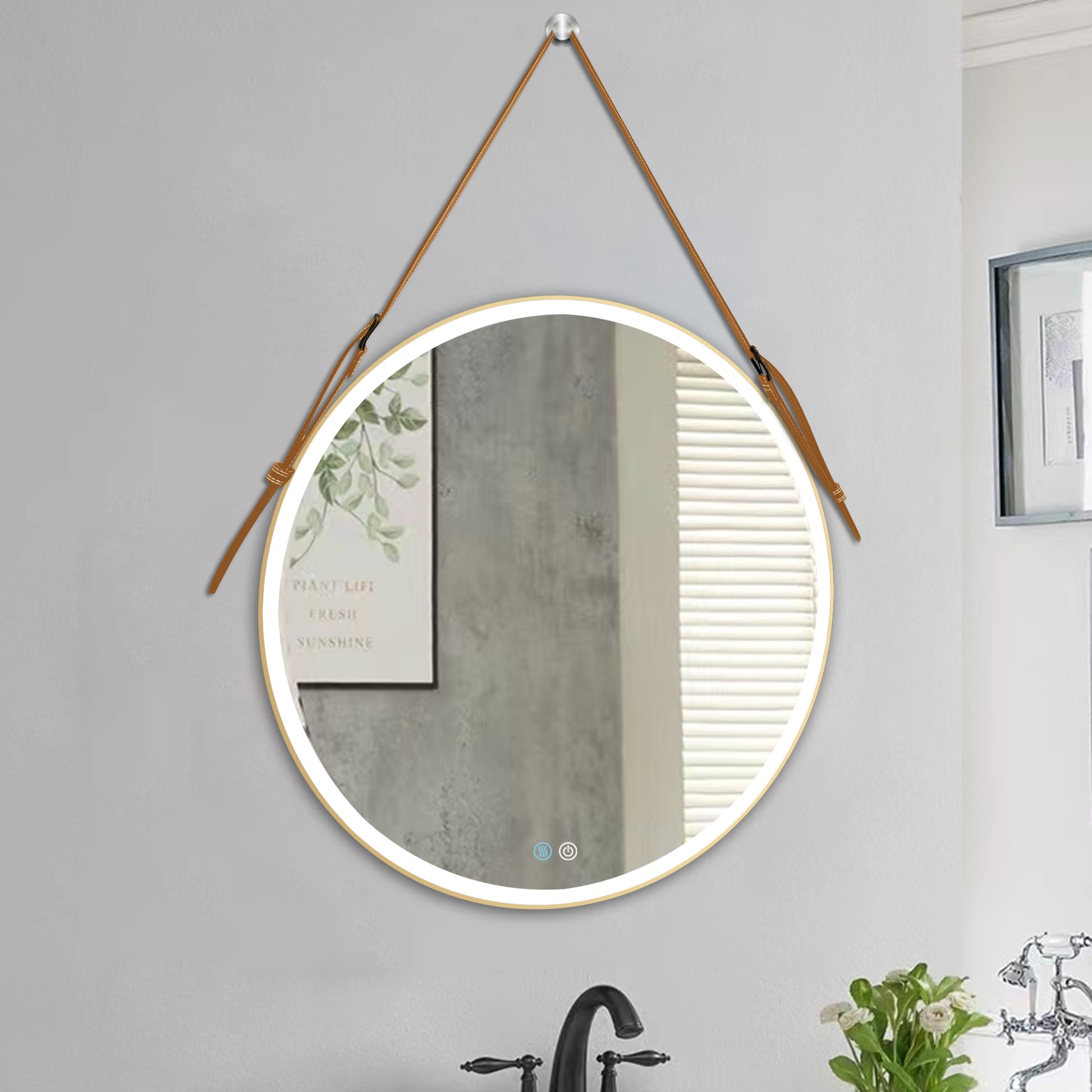 Bathroom Led Mirror 28 Inch Round Bathroom Mirror With Lights Smart 3 Lights Dimmable Illuminated Bathroom Mirror Wall Mounted Large Led Mirror Anti Fog Lighted Vanity Mirror Gold Modern Aluminium