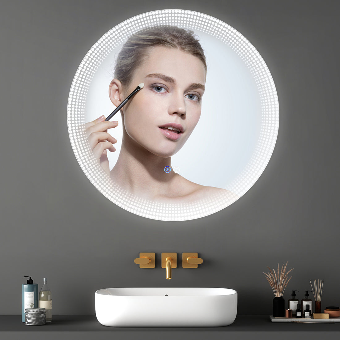 24 Inch Switch Held Memory Led Mirror, Wall Mounted Vanity Mirrors, Bathroom Anti Fog Mirror, Dimmable Bathroom Mirror Silver Glass