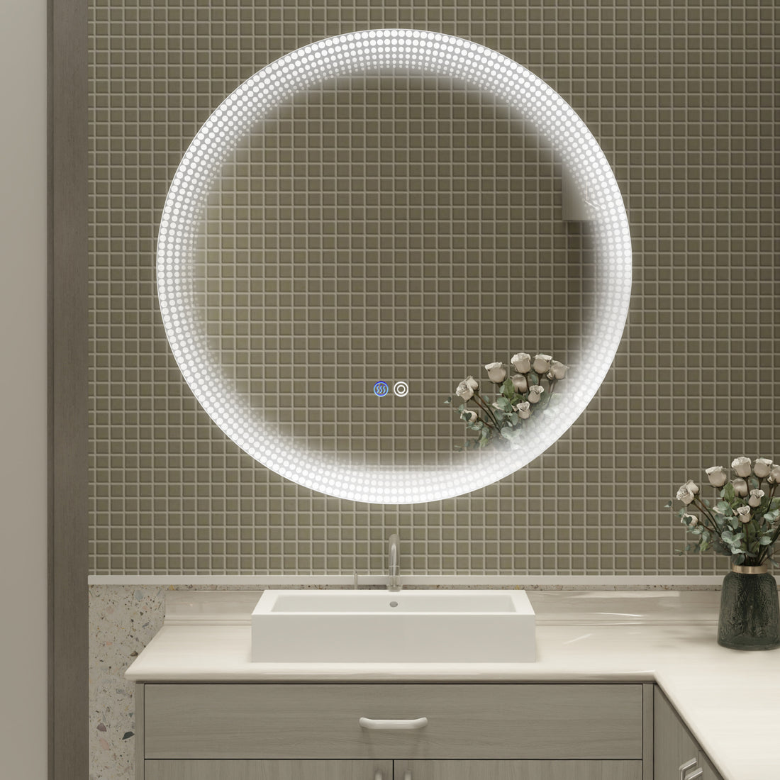 24 Inch Switch Held Memory Led Mirror, Wall Mounted Vanity Mirrors, Bathroom Anti Fog Mirror, Dimmable Bathroom Mirror Silver Glass