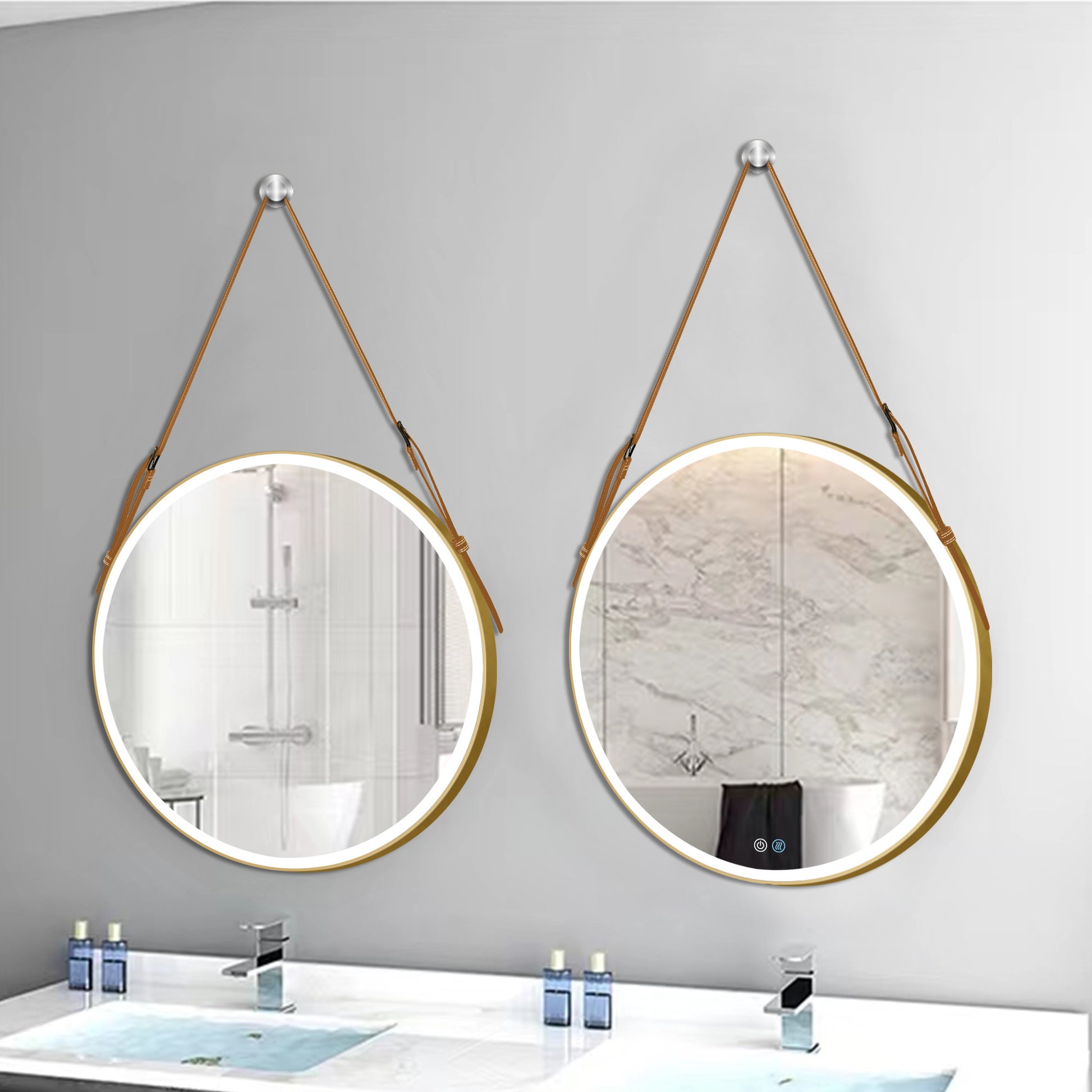 Bathroom Led Mirror 32 Inch Round Bathroom Mirror With Lights Smart 3 Lights Dimmable Illuminated Bathroom Mirror Wall Mounted Large Led Mirror Anti Fog Lighted Vanity Mirror Gold Modern Aluminium