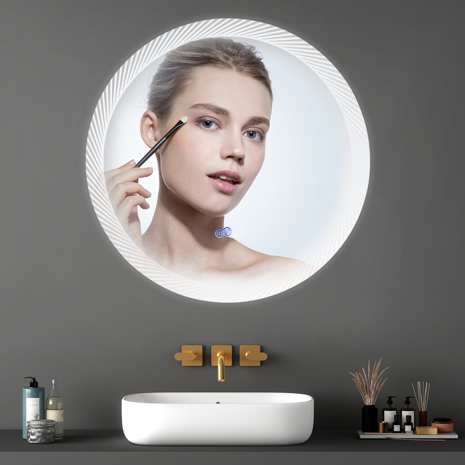 30 Inch LED Mirror, Wall Mounted Vanity Mirrors silver-glass