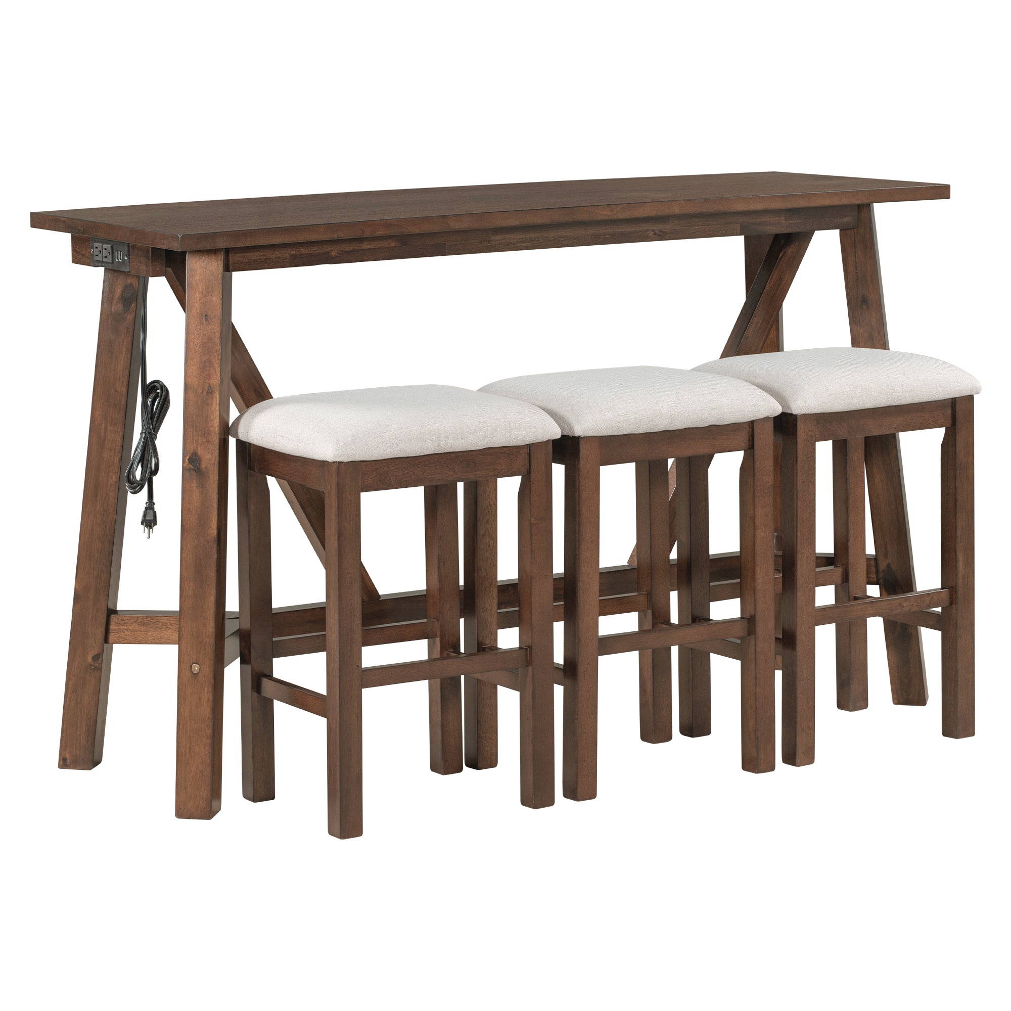 Multipurpose Home Kitchen Dining Bar Table Set walnut-rubber wood