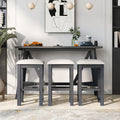 Multipurpose Home Kitchen Dining Bar Table Set With 3 Upholstered Stools Gray Gray Rubber Wood