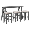 Multipurpose Home Kitchen Dining Bar Table Set With 3 Upholstered Stools Gray Gray Rubber Wood