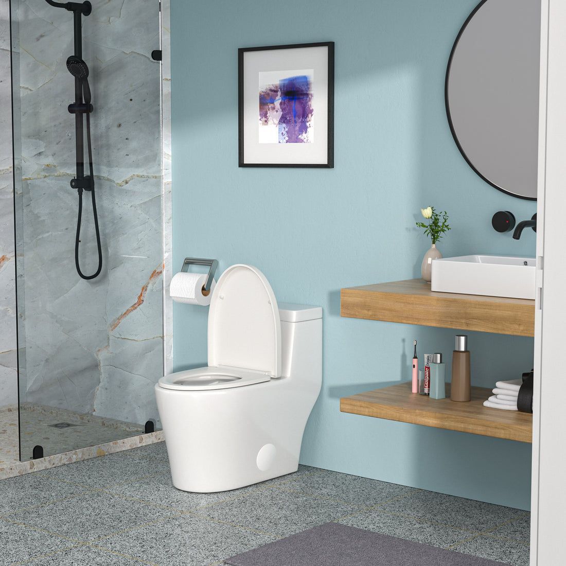 Ceramic One Piece Toilet,Single Flush With Soft Clsoing Seat White Ceramic