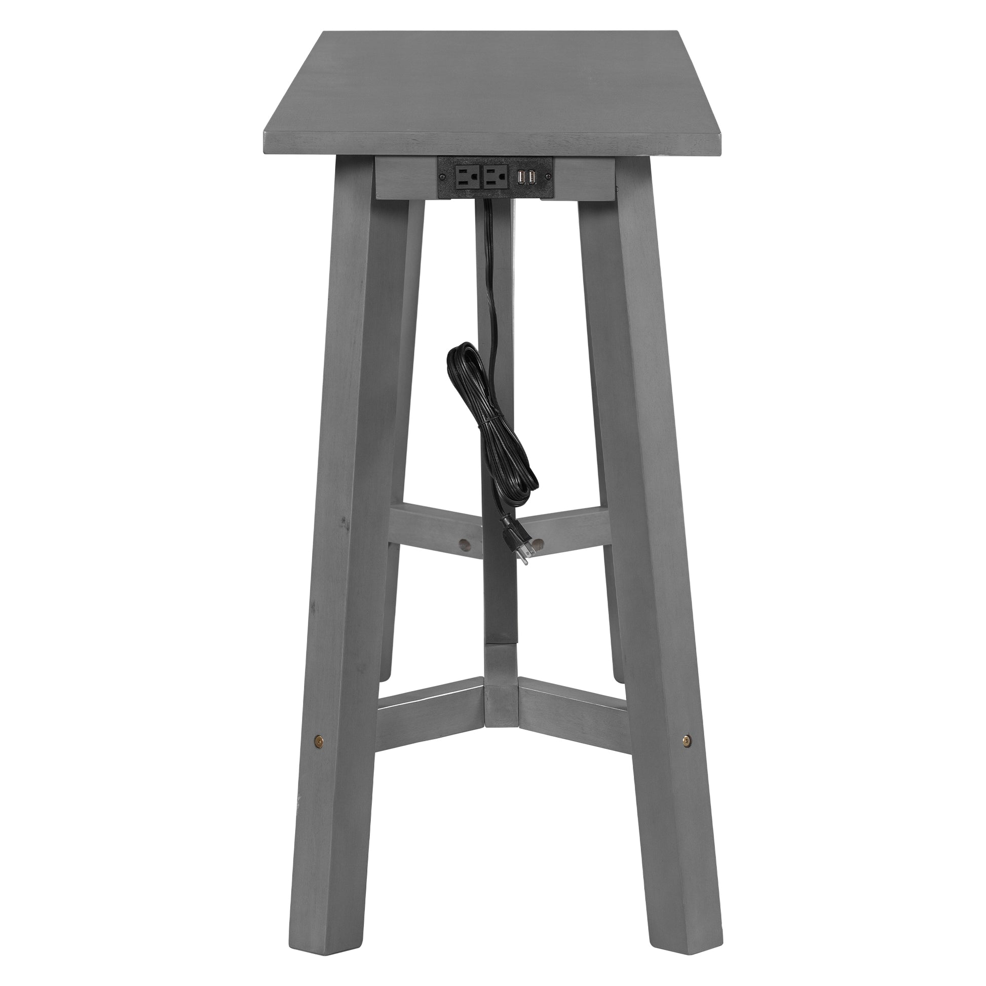 Multipurpose Home Kitchen Dining Bar Table Set With 3 Upholstered Stools Gray Gray Rubber Wood