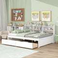 Full Bed With Side Bookcase, Drawers,White White Pine