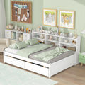 Full Bed With Side Bookcase, Drawers,White White Pine