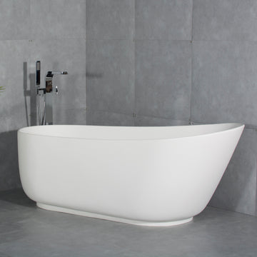 67 Inch Solid Surface Stone Resin Oval Shape Soaking Bathtub With Overflow For The Bathroom Matte White Oval Bathroom Freestanding Tubs Matte 61 69 In Contemporary,Luxury,Minimalist,Modern Soaking Right Solid Surface