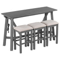 Multipurpose Home Kitchen Dining Bar Table Set With 3 Upholstered Stools Gray Gray Rubber Wood