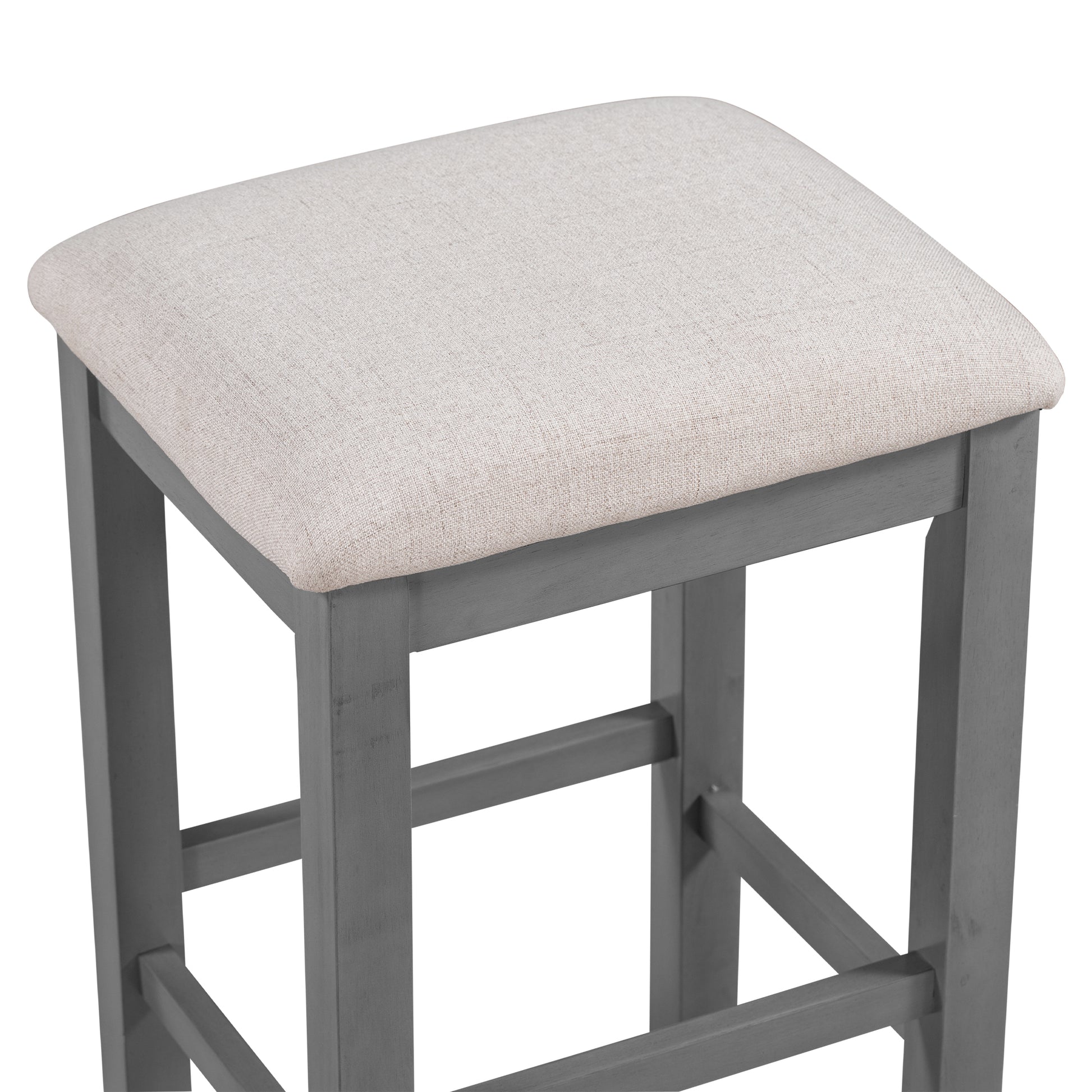 Multipurpose Home Kitchen Dining Bar Table Set With 3 Upholstered Stools Gray Gray Rubber Wood